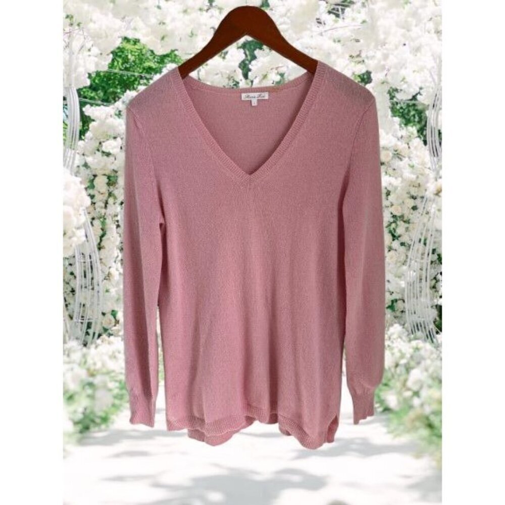 Minnie Rose 100% Cashmere Pink V-Neck Long Sleeve Womens Sweater Size S